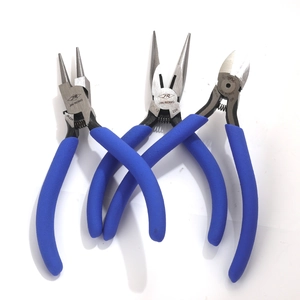 Set of 3 blue handle jewelry making pliers including needle nose and round nose tools
