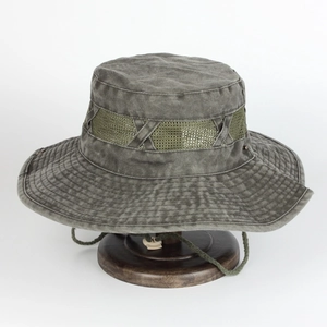 Mens outdoor wide brim sun hat with breathable mesh and adjustable chin strap