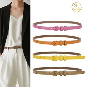 Women Thin Leather Belt Split Cowhide Narrow Waistband With Alloy Pin Buckle For Dresses Pants Fashion Minimalist Elegant