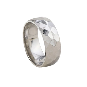 8mm silver titanium steel ring featuring minimalist geometric faceted hexagonal design