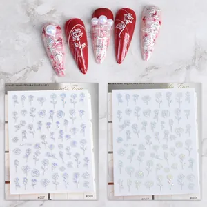 Holographic rose nail art stickers JQ-1145 with laser silver floral laser designs