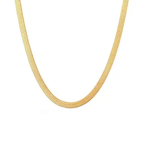 Goldene 5mm Edelstahl flache Schlangenkette 45cm Halskette im Hip-Hop Fischgrät-Stil
