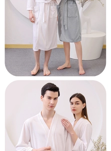 Detailed view of waffle weave fabric texture on these absorbent spa robes for couples