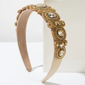 Luxury Baroque headband with champagne crystals and hand-beaded gold finish