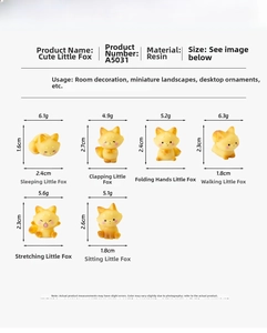 Set of 6 resin miniature fox figurines in various poses for home and car desktop decor