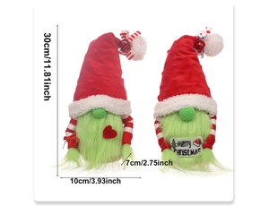 Vue détaillée des gnomes de Noël avec dimensions et panneau Merry Christmas