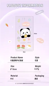 Detail view of cute panda PVC sticker showing 9x19cm size and waterproof transparent material