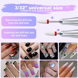 Universal 3/32 inch white ceramic nail drill bit set for professional manicure and pedicure