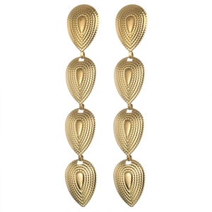 Vintage gold-plated titanium steel teardrop tassel earrings for women with textured finish
