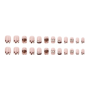 24pcs French cute spotted dog press-on nails in short round square shape with pink base