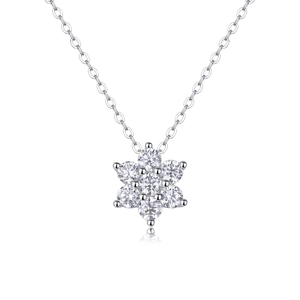 925 silver snowflake necklace with Moissanite flower pendant and sparkling zircons