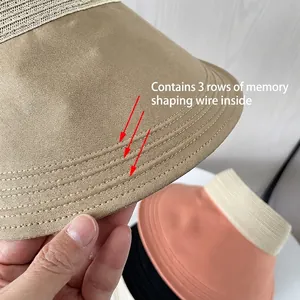Women's straw patchwork sun visor hat with three rows of adjustable shaping wires on the brim