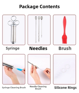 Détails du kit d'injecteur de viande avec seringue en inox, aiguilles et brosses