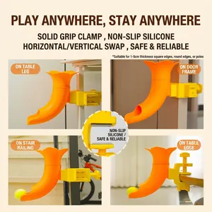 Orange interactive dog ball launcher toy with adjustable clamp for 1-5cm table edges