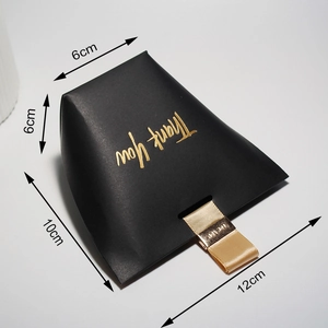 Elegant black trapezoid Thank You gift box with gold foil text and dimensions