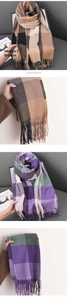 Detailed close-up showing soft imitation cashmere texture and fringe on plaid scarves