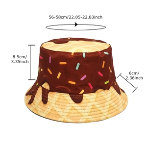Creative doughnut bucket hat with waffle brim and colorful sprinkles pattern for sun protection