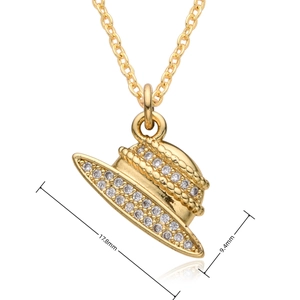 Detail showing an 18k gold plated sun hat pendant dimensions of 17.8mm by 9.4mm