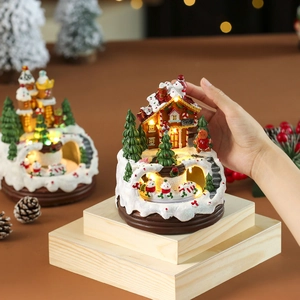 Rotating gingerbread train music box with LED lights for Christmas home decoration