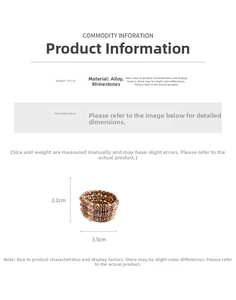 Size chart showing width of 3.5cm and height of 2.1cm for this vintage rhinestone bracelet