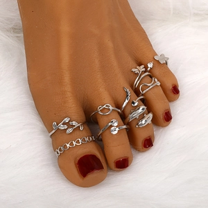 Bohemian Copper Alloy Toe Ring Set For Women Adjustable Open Foot Jewelry With Heart Butterfly Dolphin Pattern Beach Jewelry
