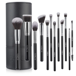 Professional Makeup Brushes Synthetic Fiber Wooden With PU Storage Bag Soft Black Silver Portable Beauty Tools