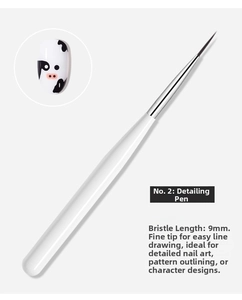 Detail view of size 2 nail liner brush with 9mm bristles for precision nail art