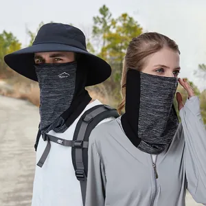 Outdoor sun protection set with ice silk cooling face mask and wide brim sun hat