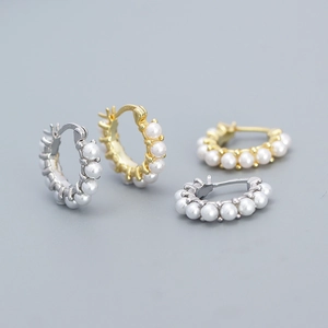 Artificial Pearl Hoop Earrings 925 Sterling Silver Minimalist Elegant Korean Style Circle Ear Jewelry For Women Everyday Wear