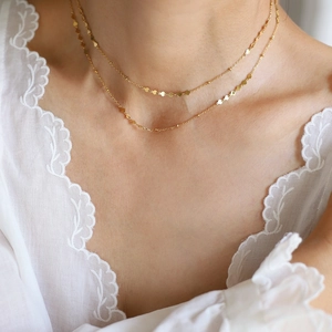 Minimalist double layer gold plated titanium steel heart choker with shimmering round discs