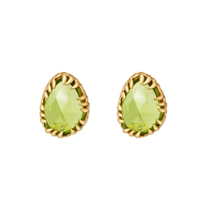 Japanese retro style S925 silver 14k gold plated green olive teardrop stud earrings
