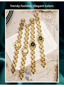 Elegant vintage square ladies chain watches in gold, pearl, black, and emerald green colors