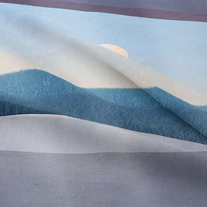 Detailed view of bohemian mountain landscape tapestry with soft fabric texture