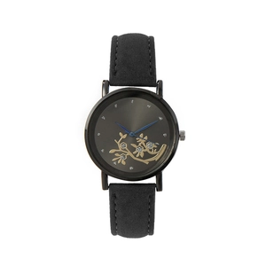 Women Fashion Floral Dial Quartz Watch Rhinestone Branch Pattern Alloy Case Faux Leather Strap Casual Analog Wristwatch