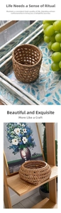 Handwoven rattan storage basket for tea accessories and snacks in rustic style