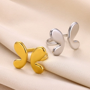 Minimalist 18K gold and silver stainless steel open rings with abstract butterfly design