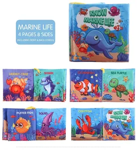 Detail view of colorful sea animal cloth book with 4 pages 8 sides for baby learning