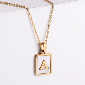 Stainless Steel Initial Necklace 18K Gold Plated Square Pendant With White Shell Inlay alphabet Letter Necklace For Women Jewelry