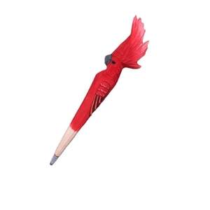 Handcrafted wooden cockatoo bird carving pen with lifelike red parrot design