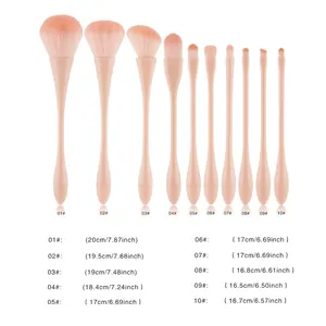 Professional 10pcs makeup brush set with size chart for various beauty tools