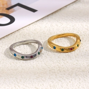 18K gold and silver plated wavy rings set with colorful star-shaped gemstones
