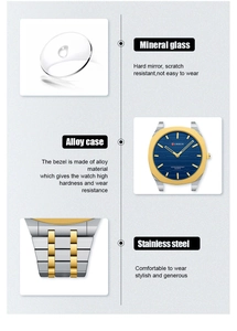 Detailed overview of mineral glass, alloy case and stainless steel strap for Curren watch