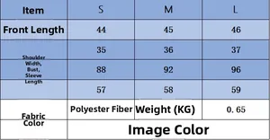 Detailed size guide table for women's knitted jacket including length and bust measurements