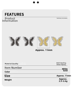 Detailed size chart for black butterfly S925 sterling silver stud earrings with 11mm diameter