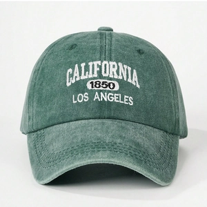 Vintage green washed cotton baseball cap with California 1850 embroidery on front