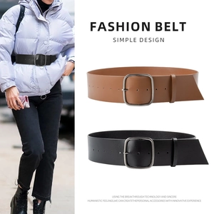 Women Vintage Wide Genuine Leather Belt Solid Color Alloy Pin Buckle Waist Cincher For Dresses Jeans Fashion Accessory
