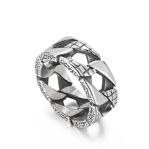 Bague cubaine vintage pour hommes avec texture nid d'abeille en acier argenté poli