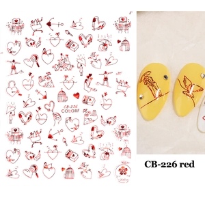 Detail of red 3D heart and rose nail art stickers showing model CB-226 application