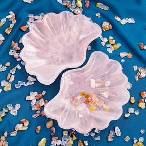 Natural Rose Quartz Crystal Shell Shaped Decorative Bowl Tray For Jewelry Storage Energy Healing Home Decor Modern Aesthetic