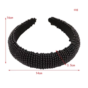 Detail view showing dimensions of black beaded wide headband with 3.5cm thickness